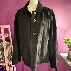 Chico's Black Leather Suede Button Down Leather Coat Jacket | XL